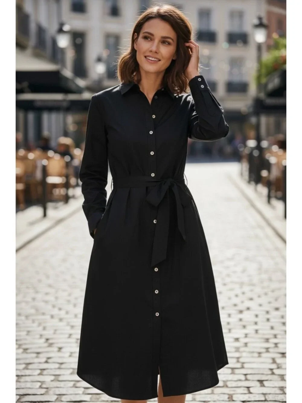 NWT J.Crew Black Long Sleeve Poplin Shirt Dress - Size: Petite 00